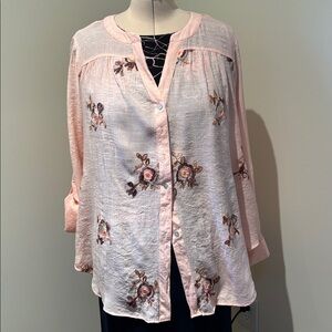 Embroidered Button-Up Blouse in Soft Pink